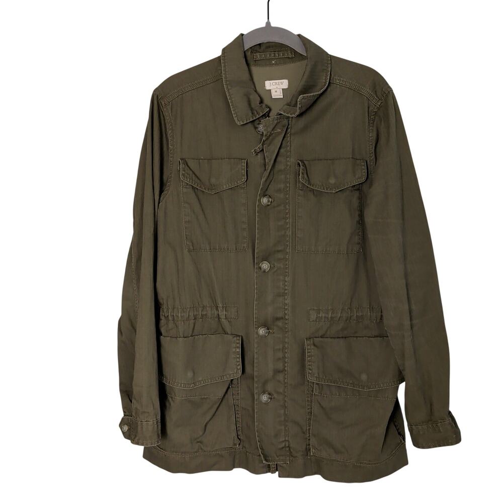 J.Crew Women's Sz M Army Green Canvas Jacket Safari Utility Military Cinch Waist